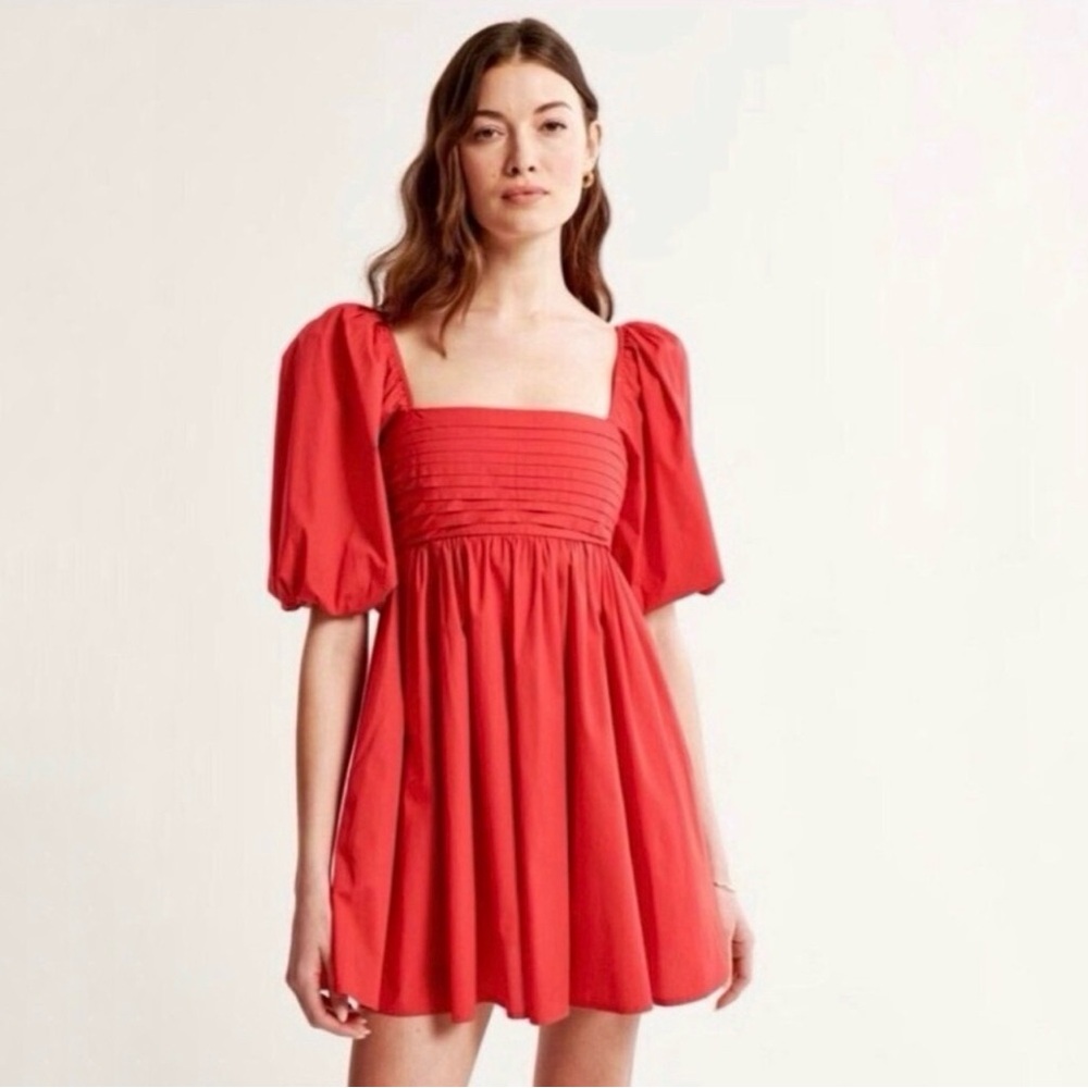 Abercrombie & Fitch Red Mini Dress with Puff Sleeves